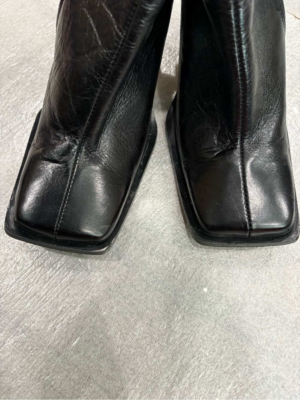 L’Interville Black All Leather Square-Toe Stiletto Ankle Boots Edge out - Picture 8 of 8